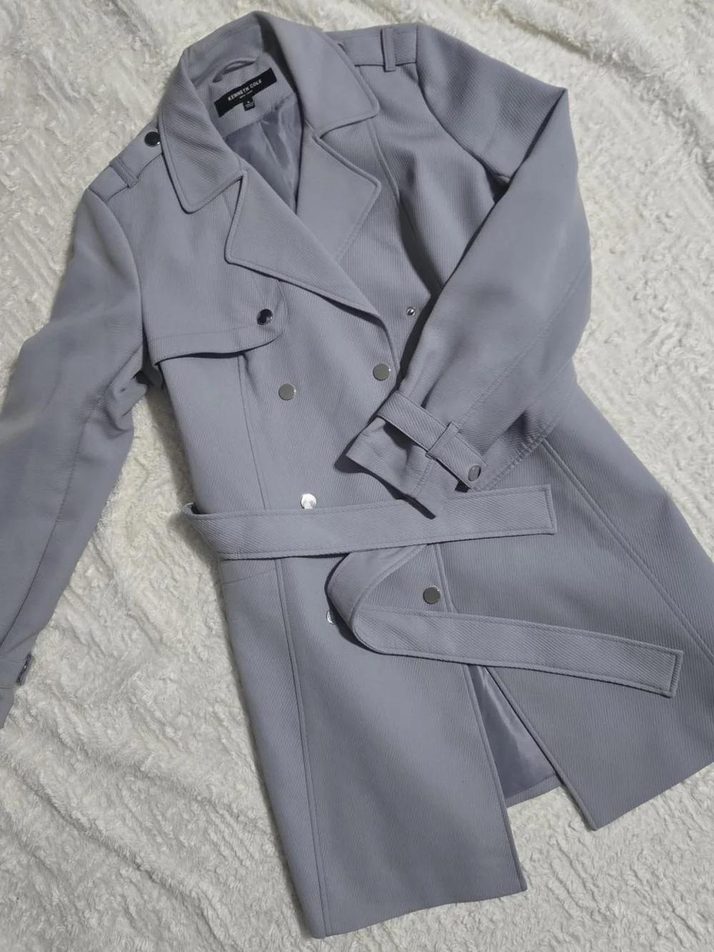 Kenneth Cole Double-Breasted Light Gray Trench Coat - Picture 1 of 3